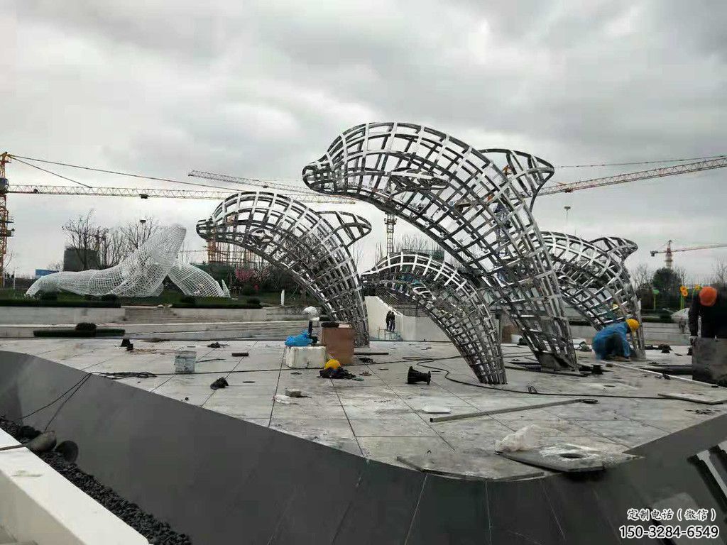 鏤空鯨魚雕塑，不銹鋼鯨魚雕塑，公園景觀小品 (5)