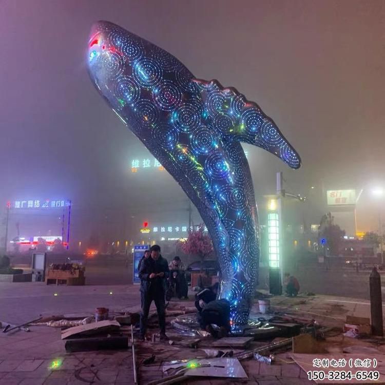 大型鯨魚雕塑，鏤空燈光原理，戶外公園廣場(chǎng)擺件 (1)