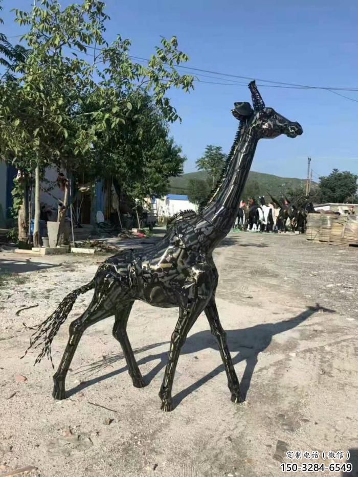 不銹鋼長(zhǎng)頸鹿雕塑，異形幾何動(dòng)物，售樓處小區(qū)擺件 (2)