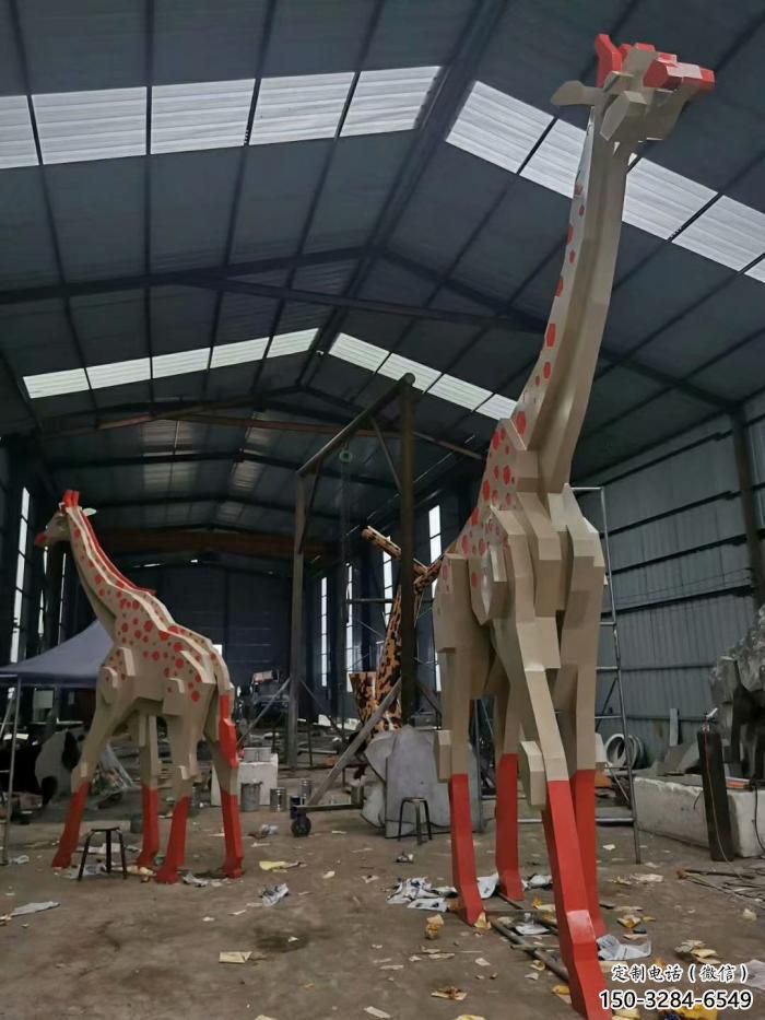 不銹鋼長頸鹿雕塑，異形幾何動物，售樓處小區(qū)擺件 (6)
