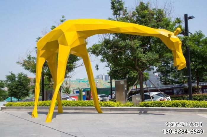 不銹鋼長(zhǎng)頸鹿雕塑，異形幾何動(dòng)物，售樓處小區(qū)擺件 (7)