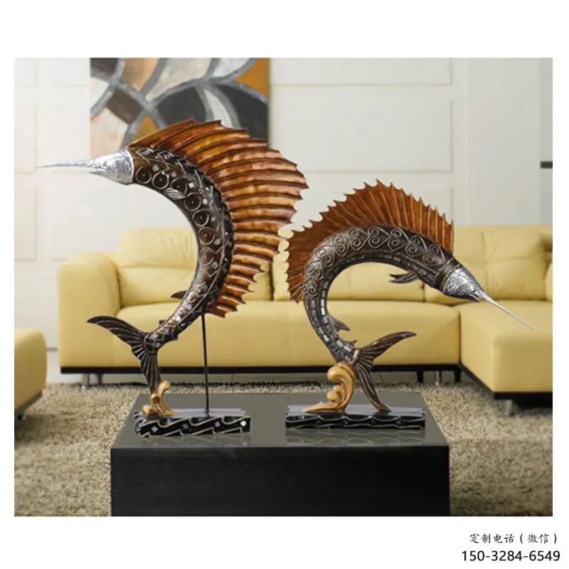 彩繪劍魚雕塑廠家，海洋生物雕塑，公園廣場大型雕塑