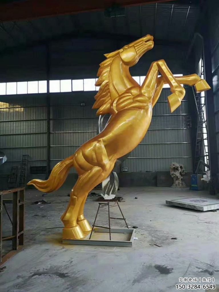 烤漆仿真奔馬雕塑，城市街頭擺件，不銹鋼動物小品