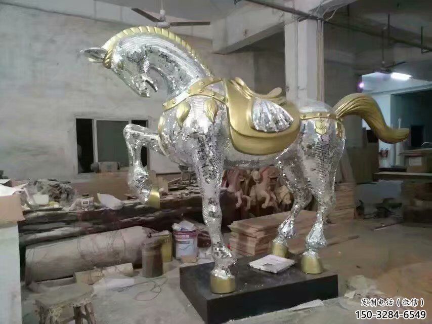 加工奔馬雕塑，鏡面工藝，仿真動物小品
