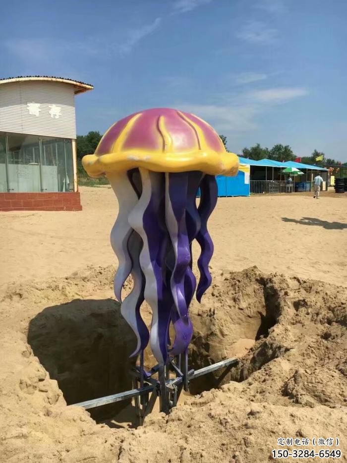 玻璃鋼彩繪水母雕塑 仿真海洋生物雕塑 步行街?jǐn)[件
