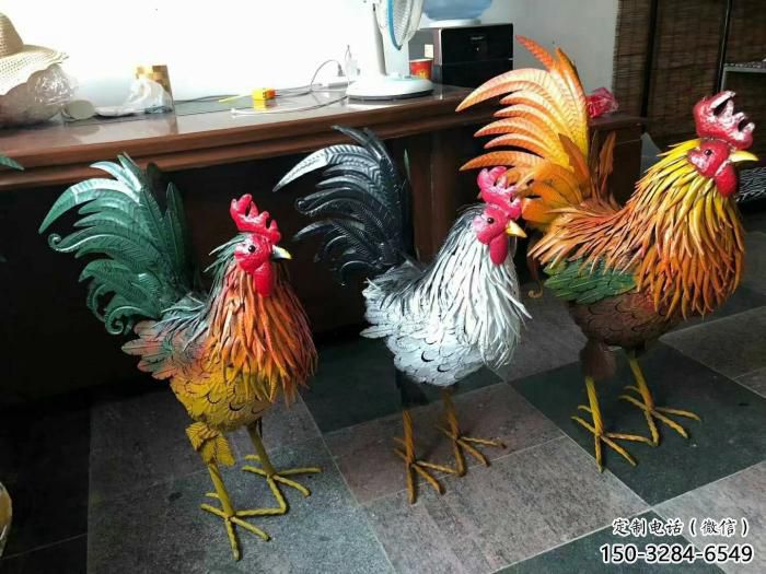 室內(nèi)小雞雕塑，動物小品，鐵藝工藝