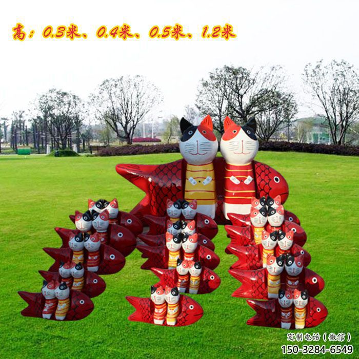 校園小貓雕塑，仿真主題，動(dòng)漫工藝