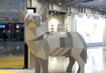 操場(chǎng)小牛雕塑，景觀題材，幾何工藝