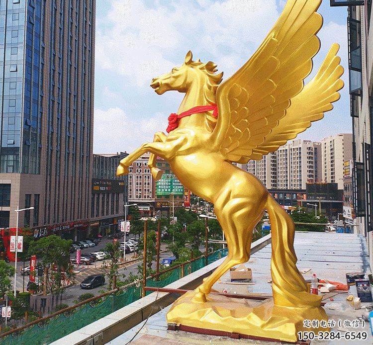 校園天馬雕塑，動(dòng)物題材，鍍銅工藝