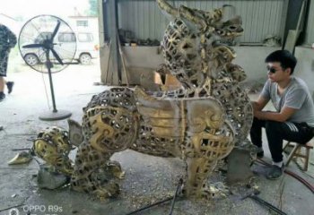 室內(nèi)貔貅雕塑，拉絲海洋雕塑，抽象效果