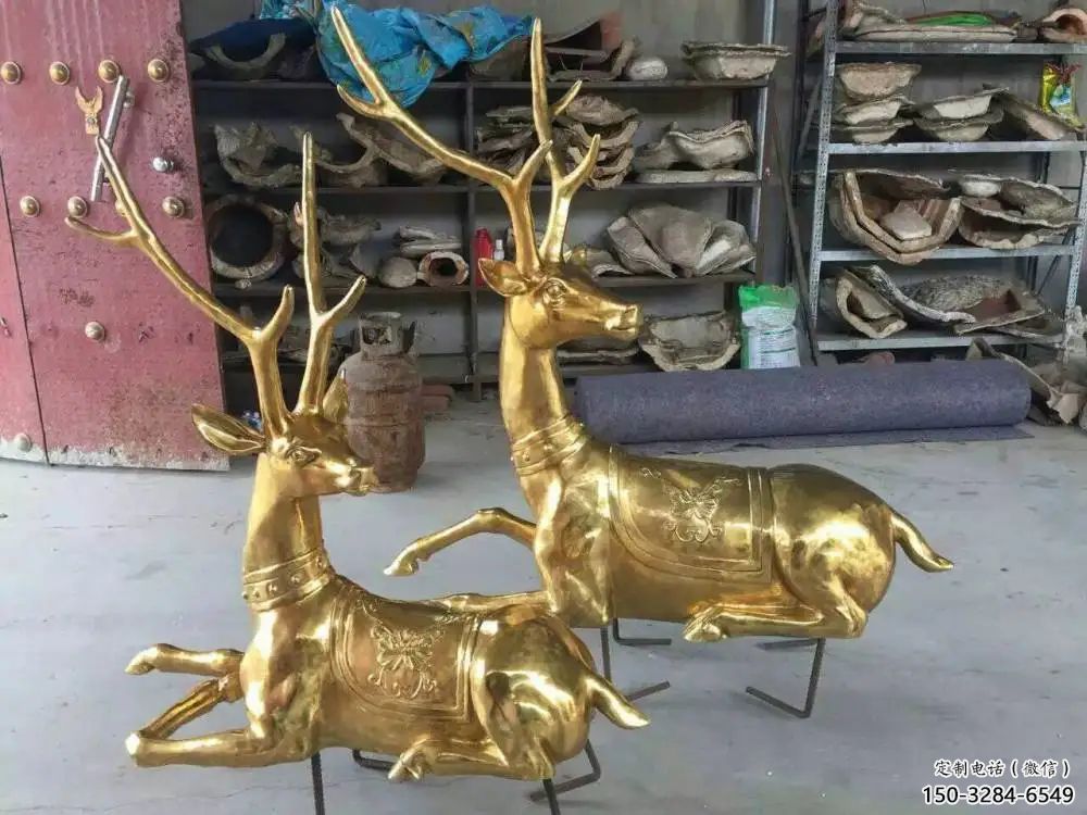 仿古馴鹿雕塑，鍍銅海洋雕塑，鍍銅工藝