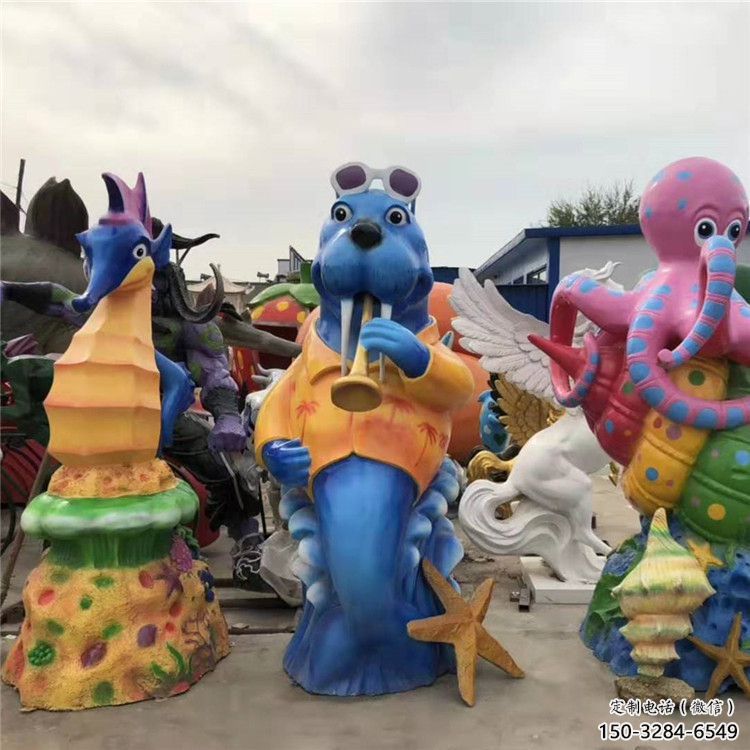 小區(qū)河馬雕塑，拉絲海洋雕塑，抽象效果