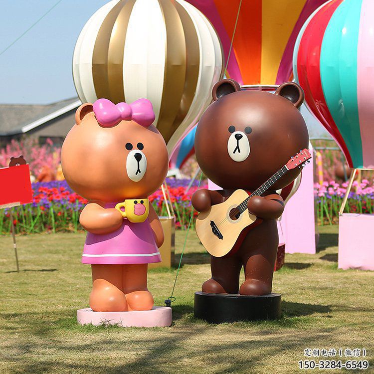 廣場(chǎng)布朗熊雕塑，卡通水景雕塑，抽象效果