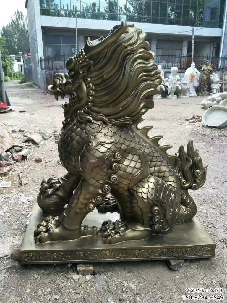 街道麒麟雕塑，鑄銅農(nóng)耕雕塑，古銅效果