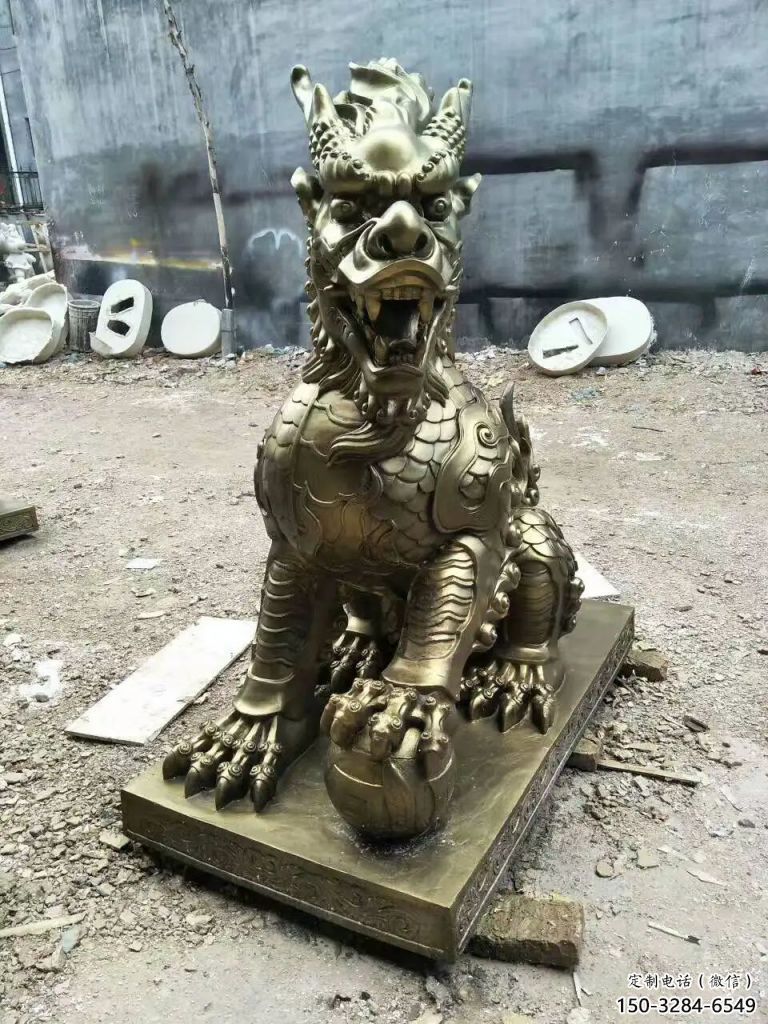 景區(qū)麒麟雕塑，鍍金歐式雕塑，鐵藝材質