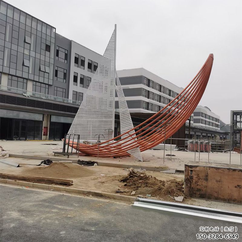 室內(nèi)帆船雕塑，拉絲景觀雕塑，抽象效果