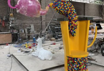 操場茶壺雕塑，烤漆景觀雕塑，噴砂制造