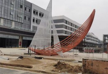 室內(nèi)帆船雕塑，拉絲景觀雕塑，抽象效果