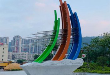 小區(qū)帆船雕塑，拉絲景觀(guān)雕塑，抽象效果