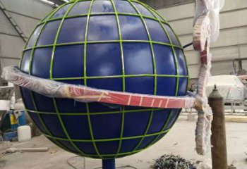 街道地球儀雕塑，鑄銅景觀雕塑，古銅效果