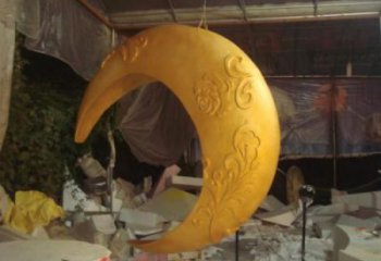 景區(qū)月亮雕塑，鍍金歐式雕塑，鐵藝材質(zhì)