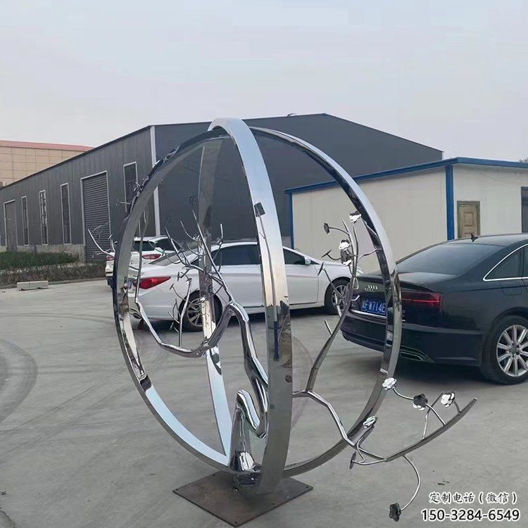 城市圓環(huán)雕塑，網(wǎng)格景觀雕塑，拋光效果