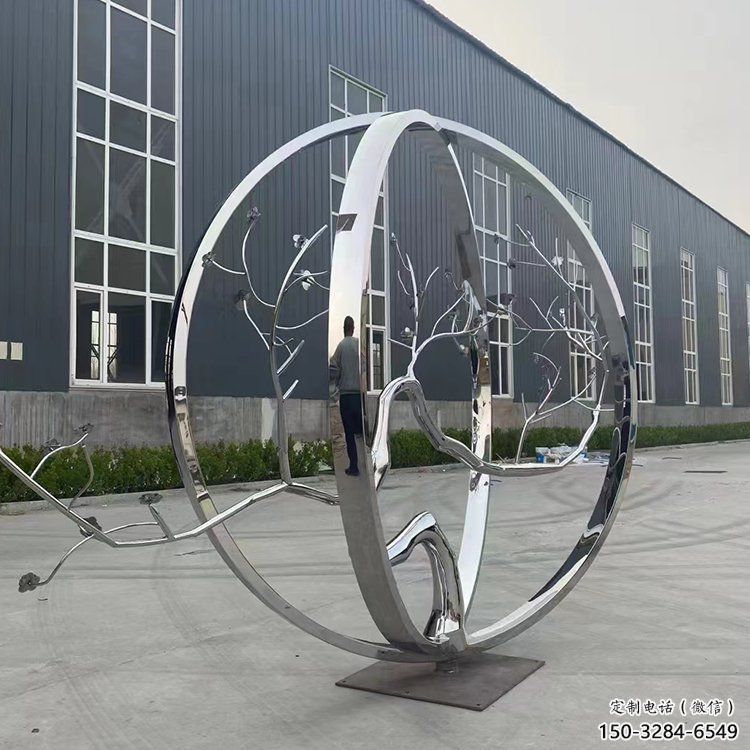 庭院圓環(huán)雕塑，鏡面歐式雕塑，網(wǎng)格形式