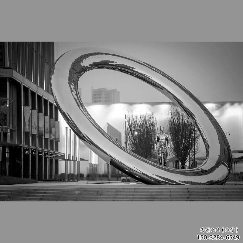 廣場(chǎng)圓環(huán)雕塑，抽象水景雕塑，鏡面效果