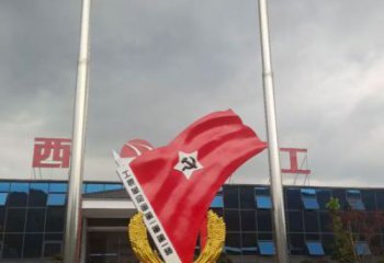 室內(nèi)黨徽雕塑，拉絲景觀雕塑，抽象效果