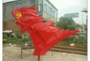 街道紅旗雕塑，鍛造黨建雕塑，古銅效果