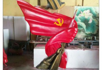 售樓部紅旗雕塑，烤漆發(fā)光雕塑，烤漆題材