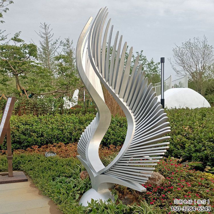 小區(qū)翅膀雕塑，拉絲景觀雕塑，抽象效果