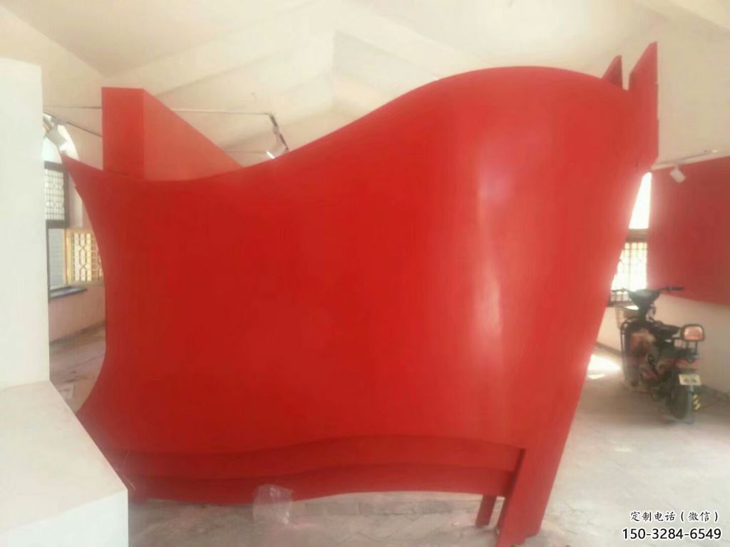 小區(qū)旗幟雕塑，拉絲黨建雕塑，抽象效果