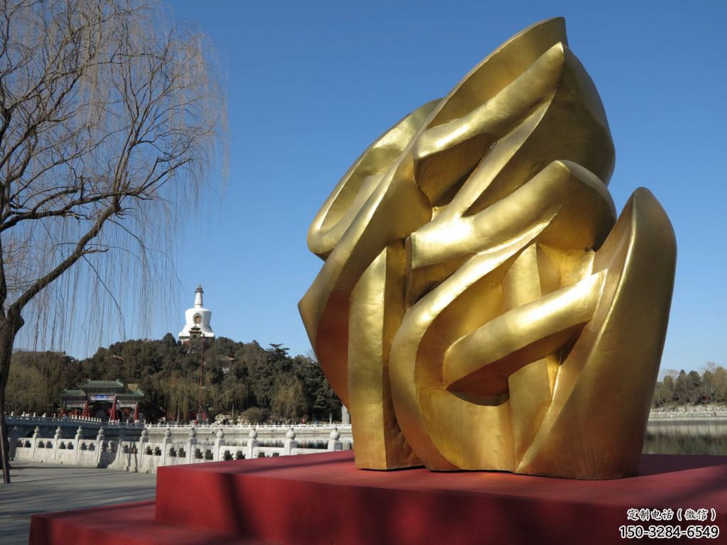 景觀館福字雕塑，鍍銅景觀雕塑，鍍銅工藝