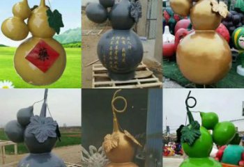 葫蘆雕塑生產(chǎn)，彩繪工藝制作，仿真植物雕塑擺件