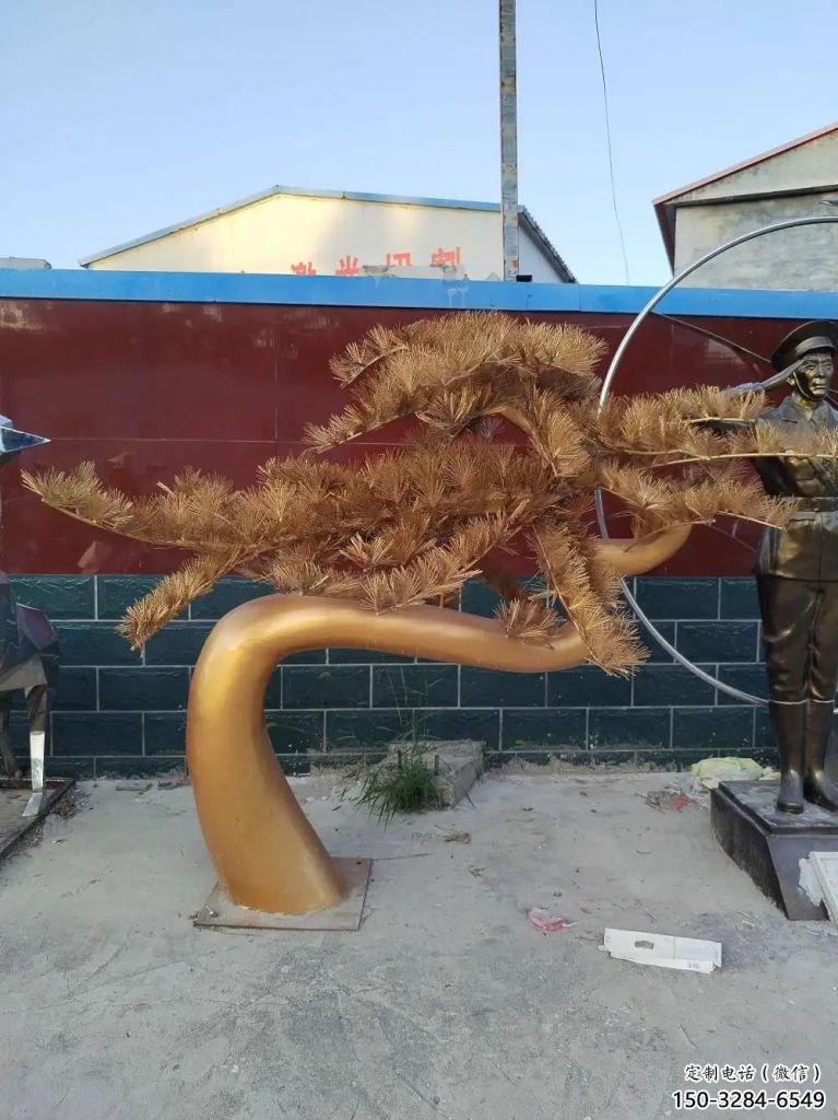 戶外松樹雕塑 噴漆大樹雕塑 燈光植物雕塑