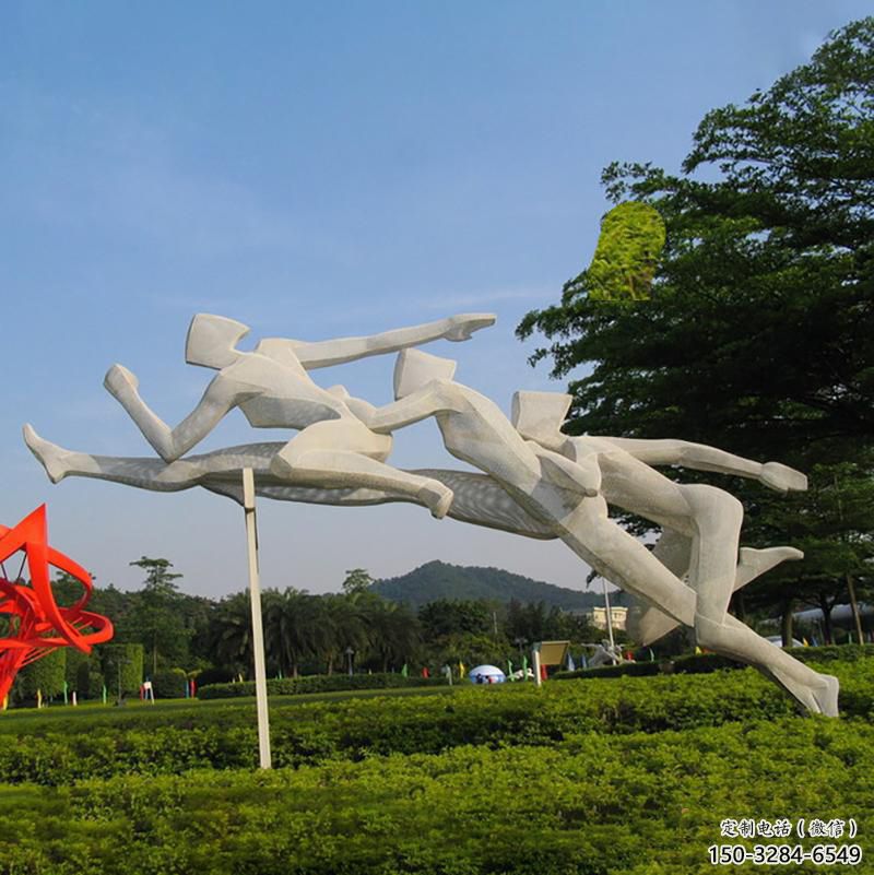 大型跨欄雕塑 歐式步行街體育雕塑 彩繪運(yùn)動(dòng)員雕塑