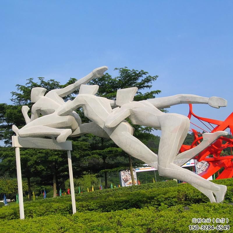 戶外跨欄雕塑 噴漆景觀體育雕塑 切面運(yùn)動(dòng)員雕塑