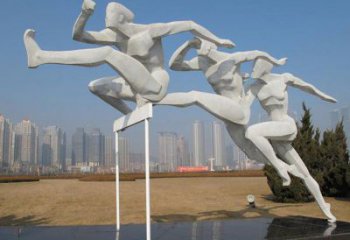 房地產(chǎn)跨欄雕塑 現(xiàn)代景觀體育雕塑 幾何運動員雕塑