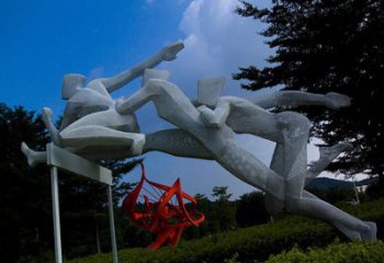 街道跨欄雕塑 現(xiàn)代景觀體育雕塑 彩繪運動員雕塑