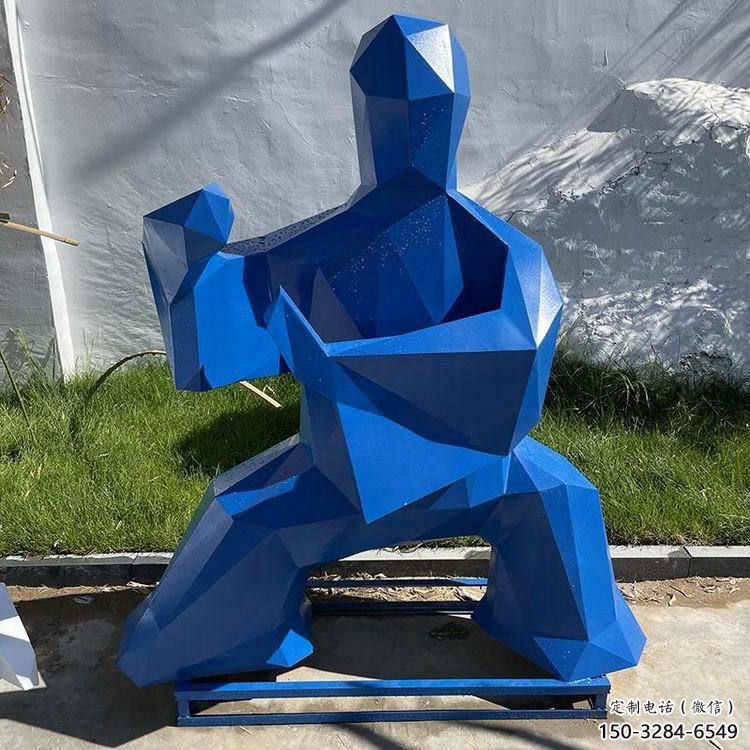 彩繪武術(shù)雕塑 現(xiàn)代功夫雕塑 公園練拳雕塑