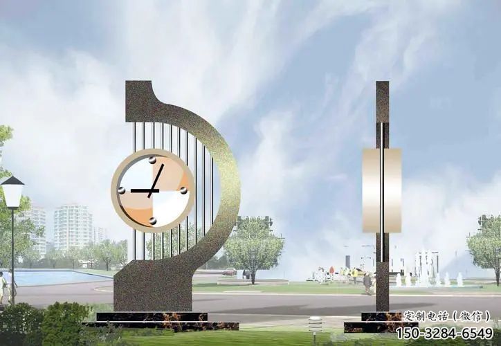 噴漆鐘表雕塑 中式村口時(shí)鐘雕塑 草地雕塑