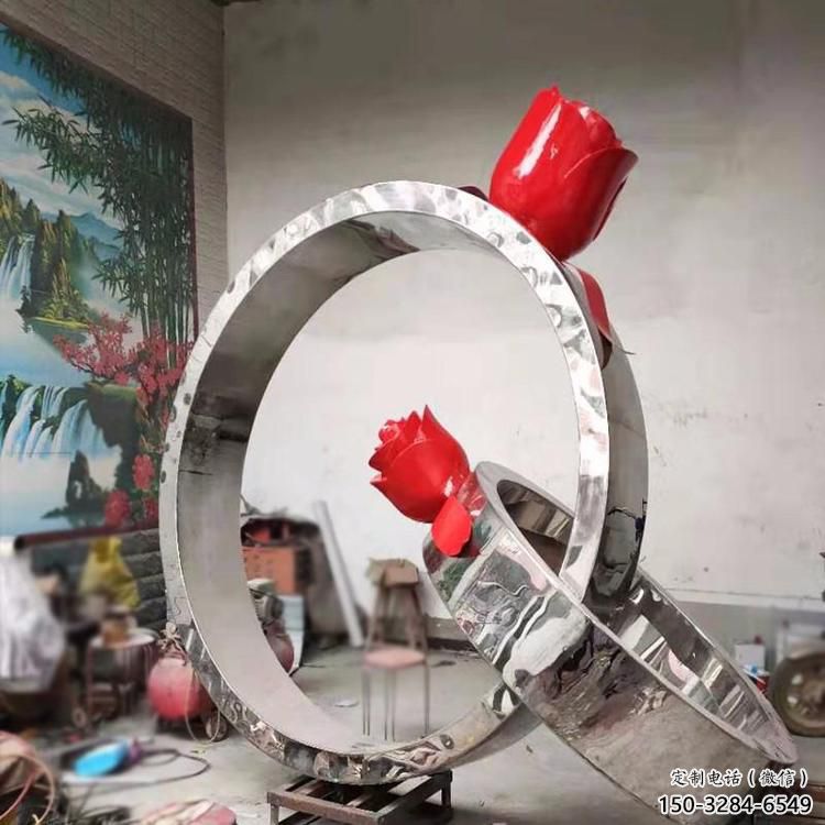 鋼管指環(huán)雕塑 異形噴水標(biāo)識(shí)雕塑 農(nóng)村戒指環(huán)雕塑