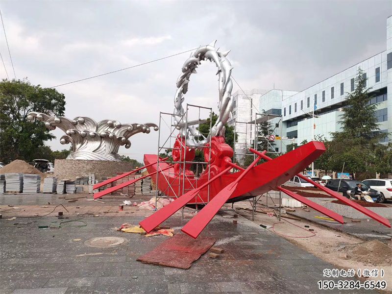 房地產(chǎn)龍舟雕塑 剪影劃槳雕塑 鍛造競賽雕塑