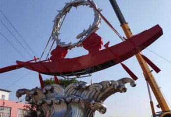 大型商場龍舟雕塑 仿真劃槳雕塑 鏡面競賽雕塑