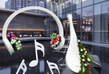 彩繪耳麥雕塑 電鍍現(xiàn)代音樂雕塑 公園耳機雕塑