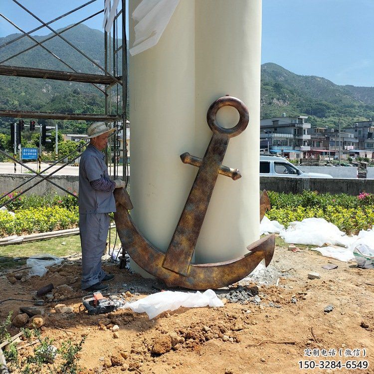 彩繪船錨雕塑 電鍍現(xiàn)代碼頭雕塑 公園雕塑
