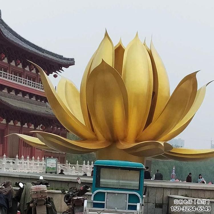 仿真蓮花雕塑 電鍍現(xiàn)代水蓮花雕塑 部隊(duì)花卉雕塑