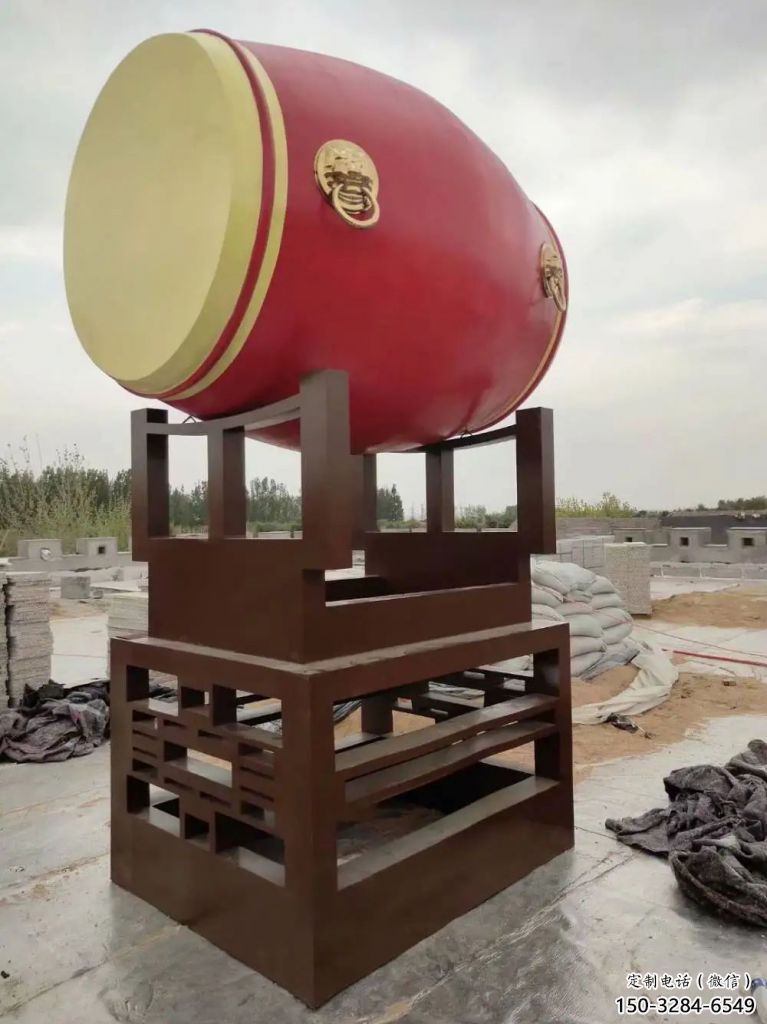 噴漆戰(zhàn)鼓雕塑 中式村口喜慶雕塑 草地民族雕塑