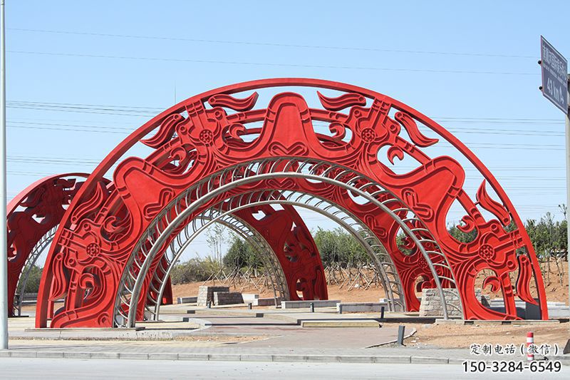 景區(qū)拱門(mén)雕塑,鏤空透雕設(shè)計(jì)，不銹鋼鏤空大門(mén)雕塑